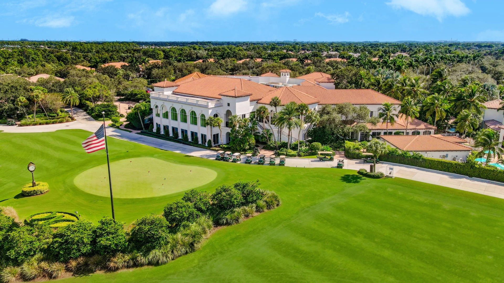 aerial view of the clubhouse at Mirasol Country Club